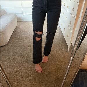 Agolde Black Distressed Straight Leg Jeans